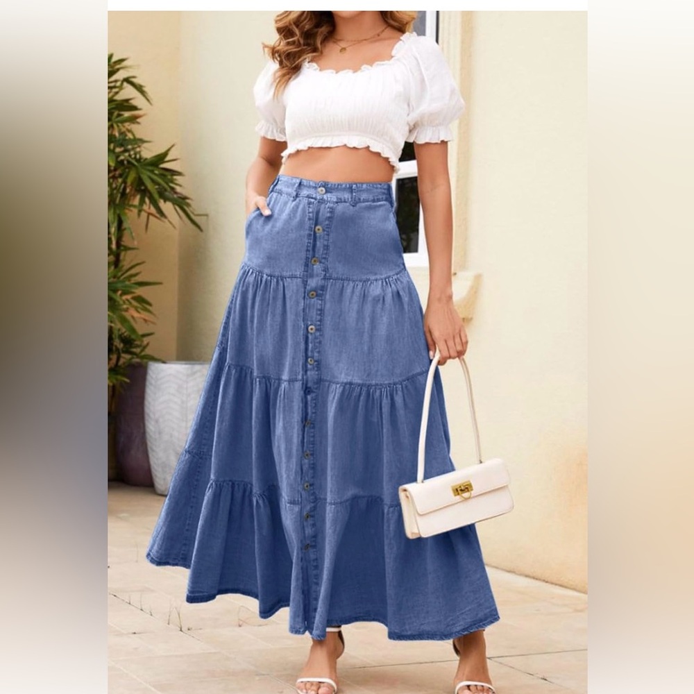 Blue Denim Maxi Skirt